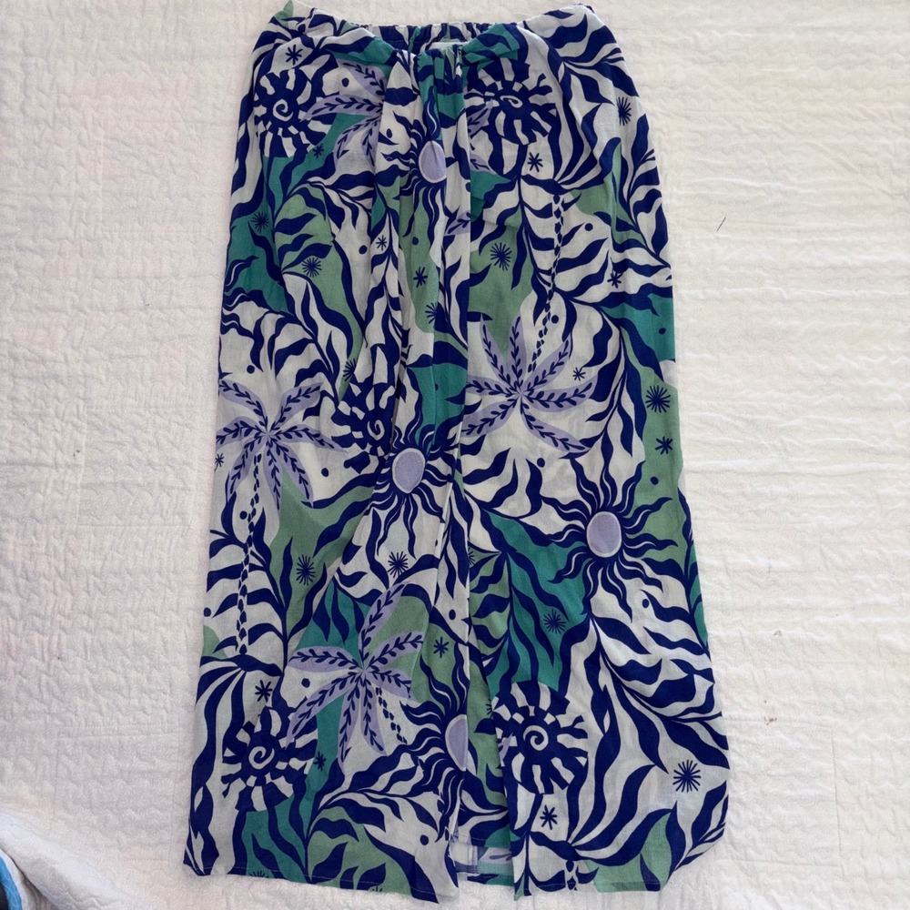 Xirena Celia Skirt Stellar Blue Heli Tropical Floral Cotton Midi Skirt S NEW